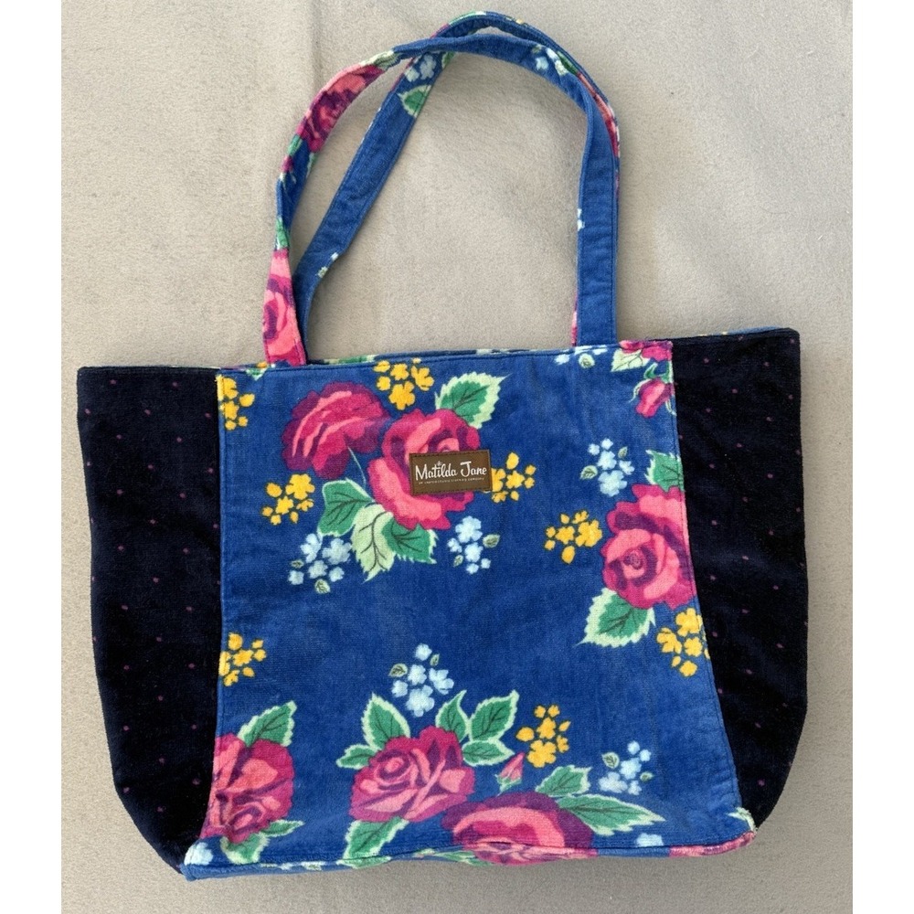 Matilda Jane Floral Velour Tote Bag Blue Pink Rose Polka Cottagecore Feminine